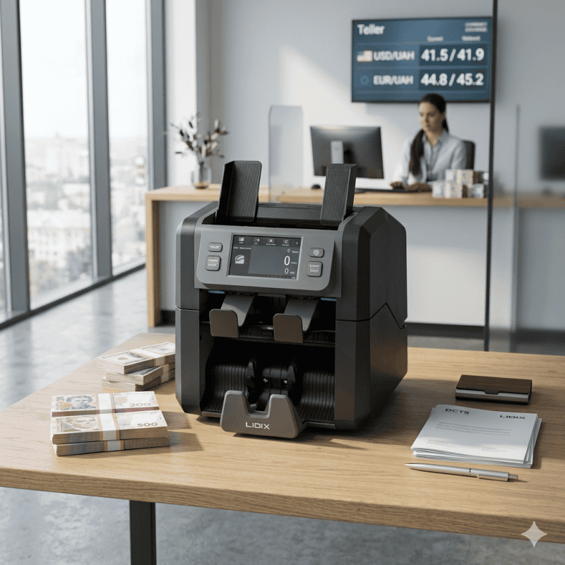 сортувальник банкнот у роботі в обмінному пункті